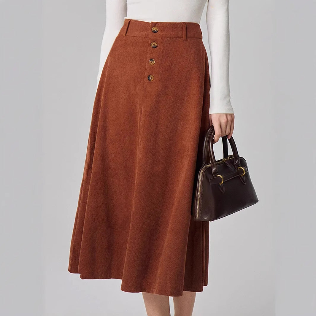 Abrina Button Front A-Line Midi Skirt