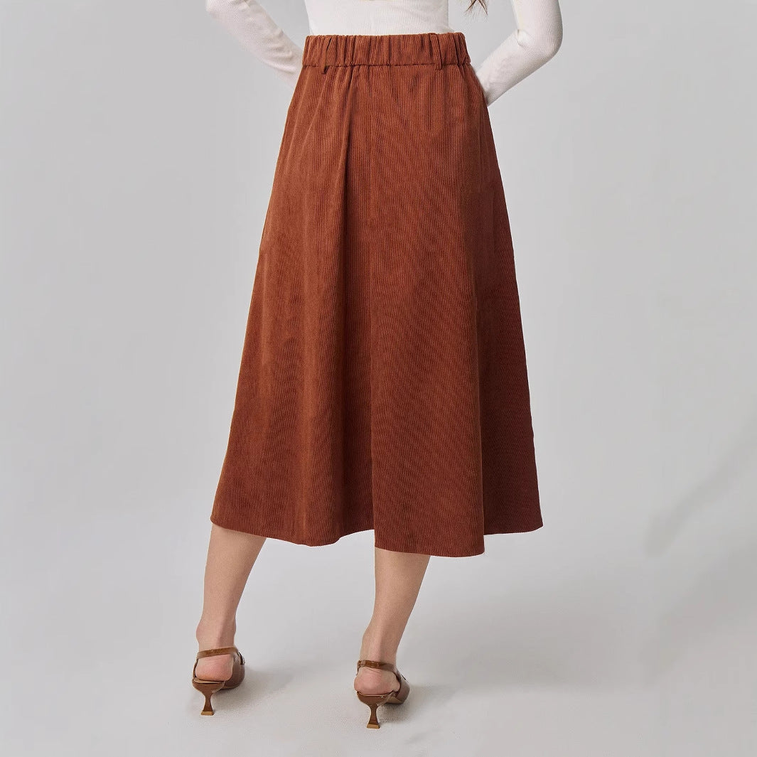Abrina Button Front A-Line Midi Skirt