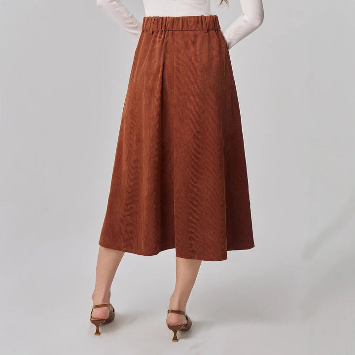 Abrina Button Front A-Line Midi Skirt