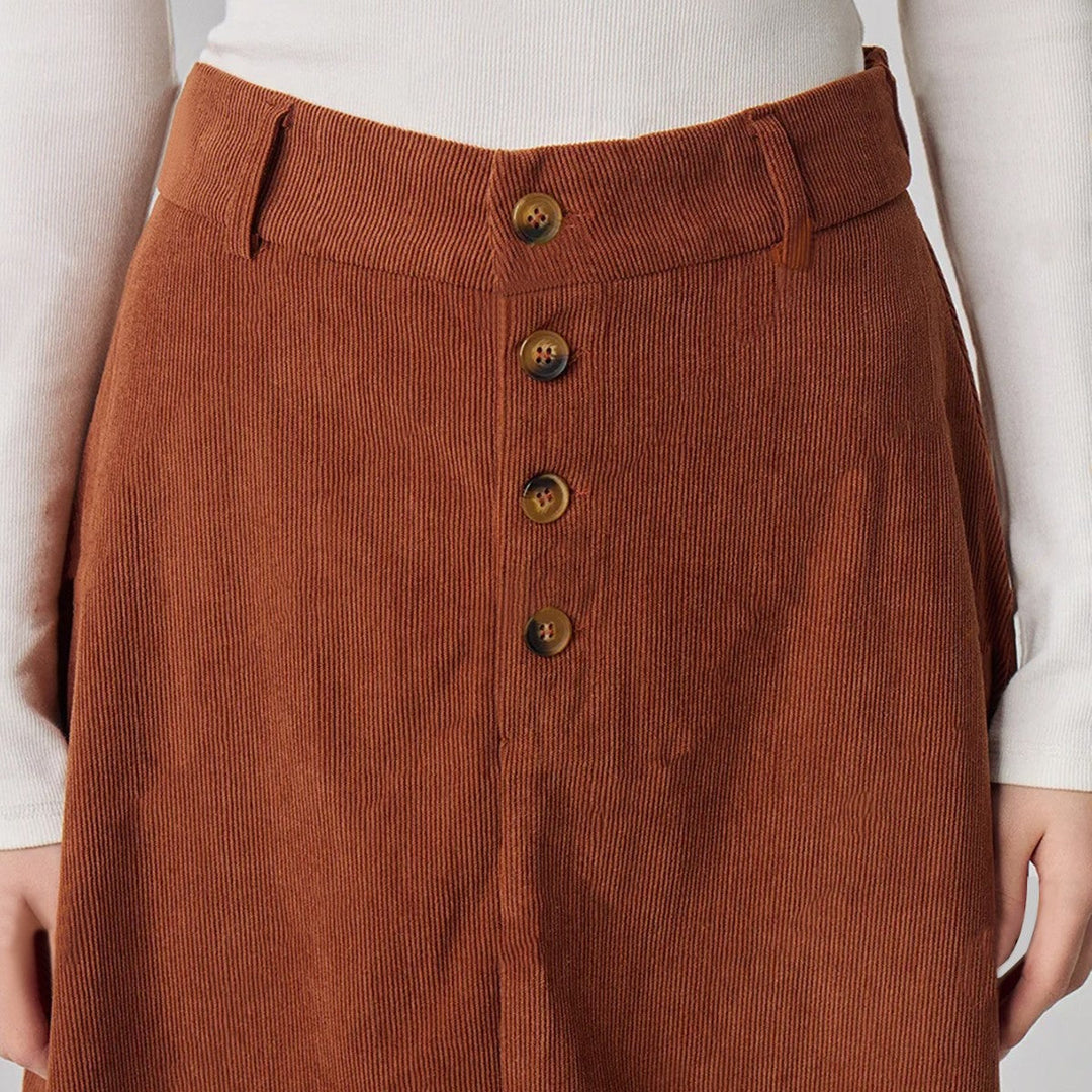 Abrina Button Front A-Line Midi Skirt
