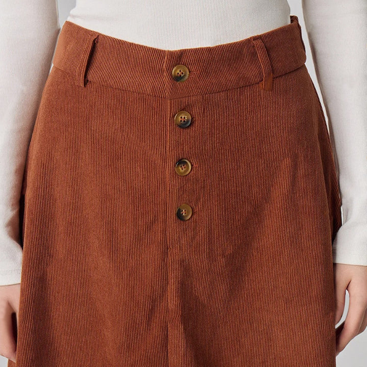 Abrina Button Front A-Line Midi Skirt