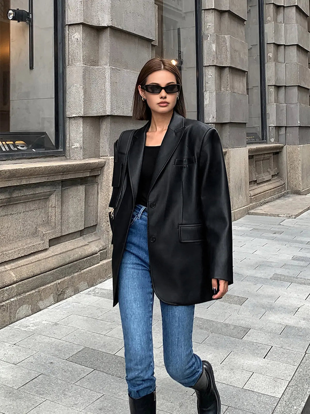 Brittany Oversized Faux Leather Blazer
