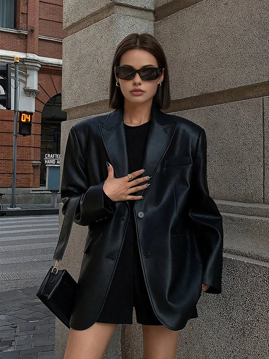 Brittany Oversized Faux Leather Blazer