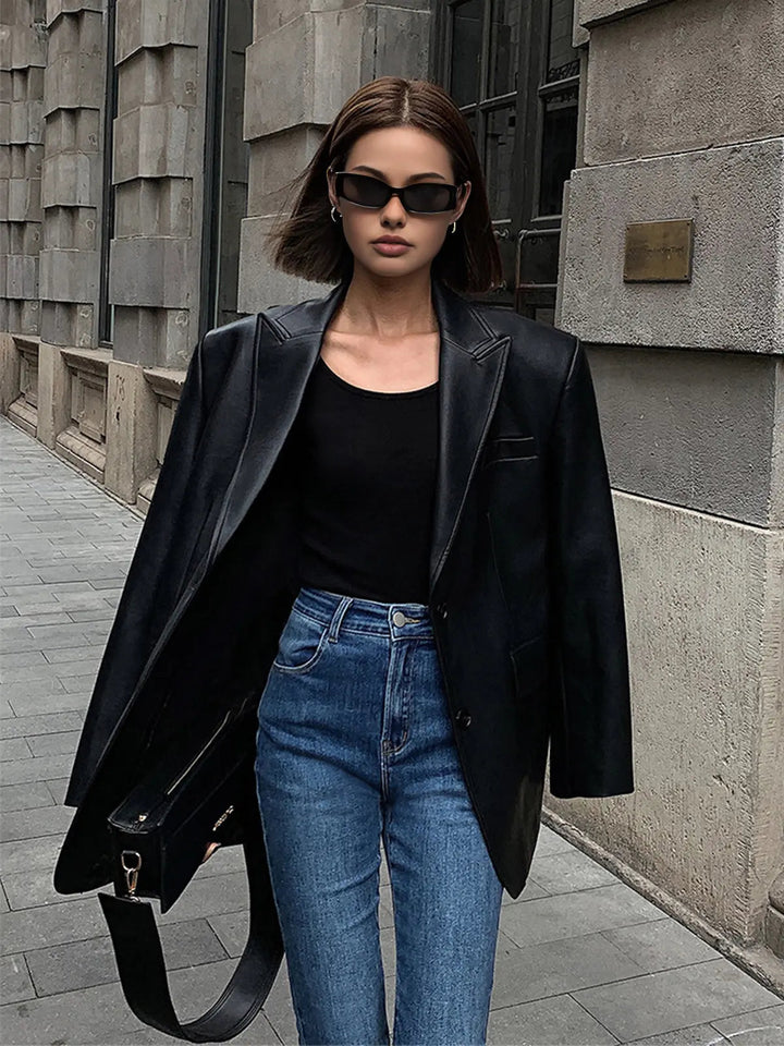 Brittany Oversized Faux Leather Blazer