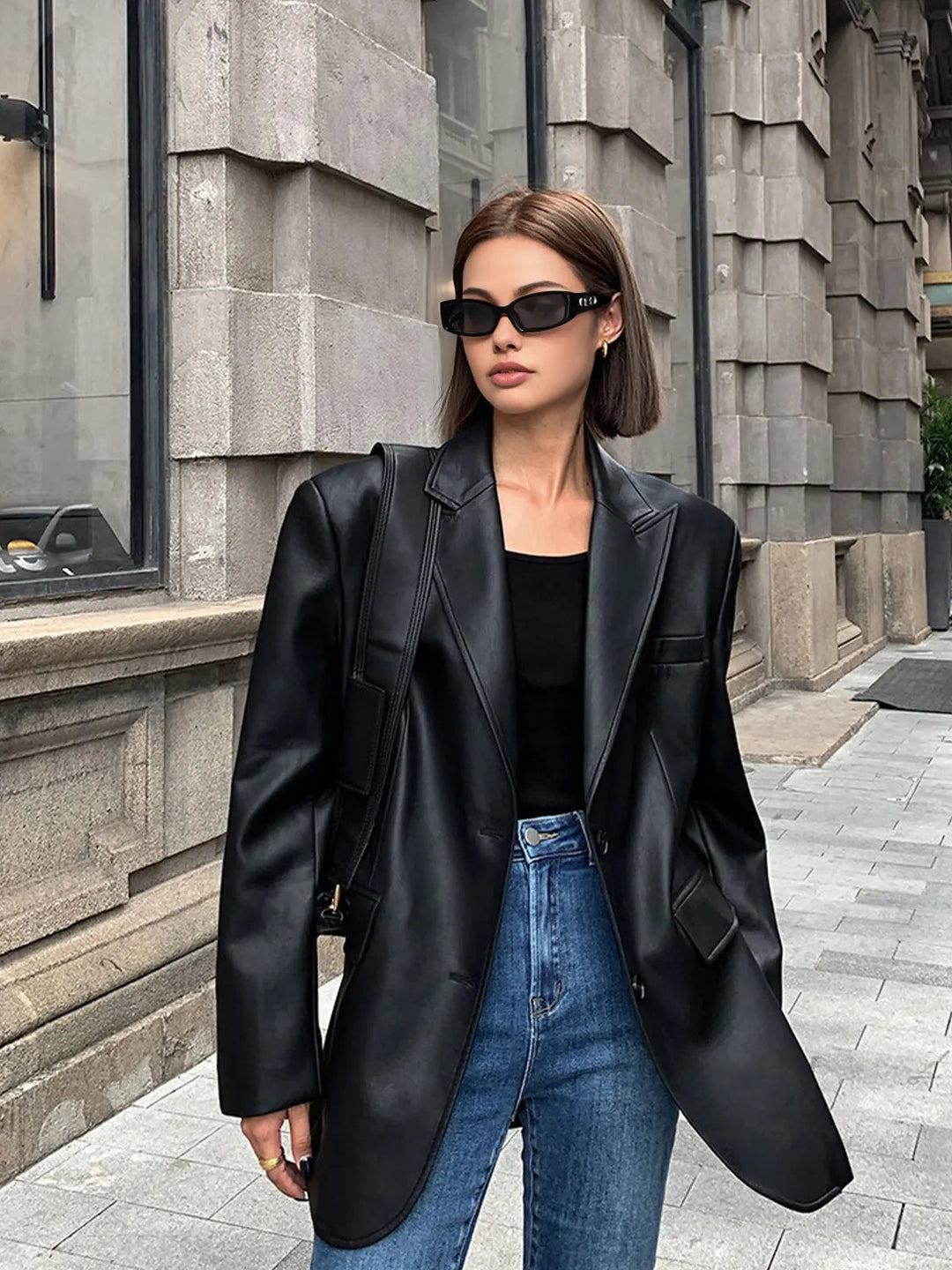 Brittany Oversized Faux Leather Blazer