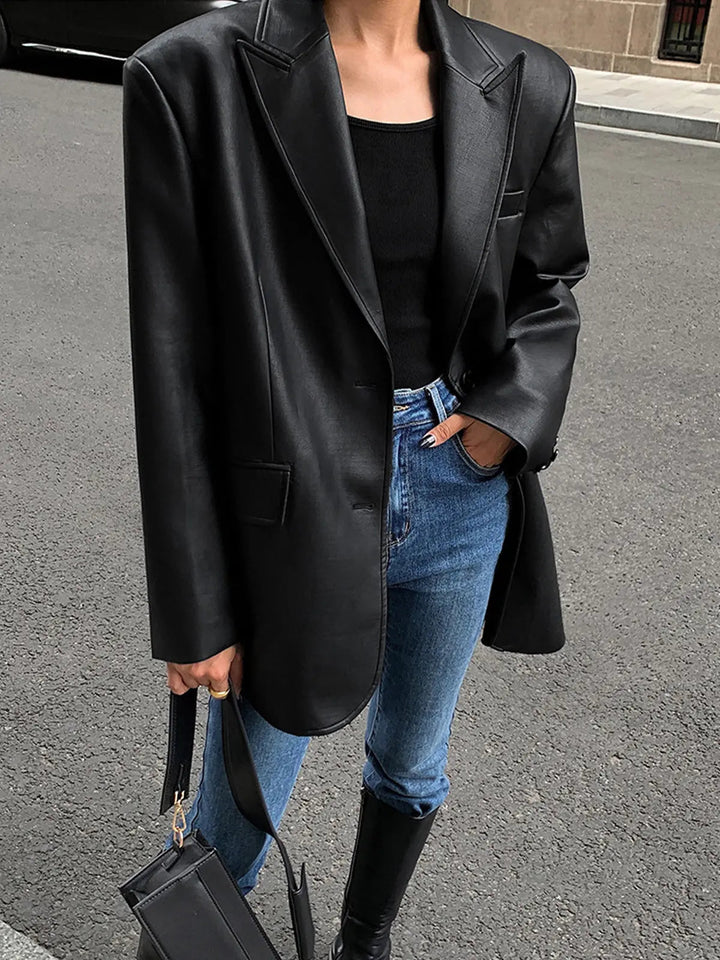 Brittany Oversized Faux Leather Blazer