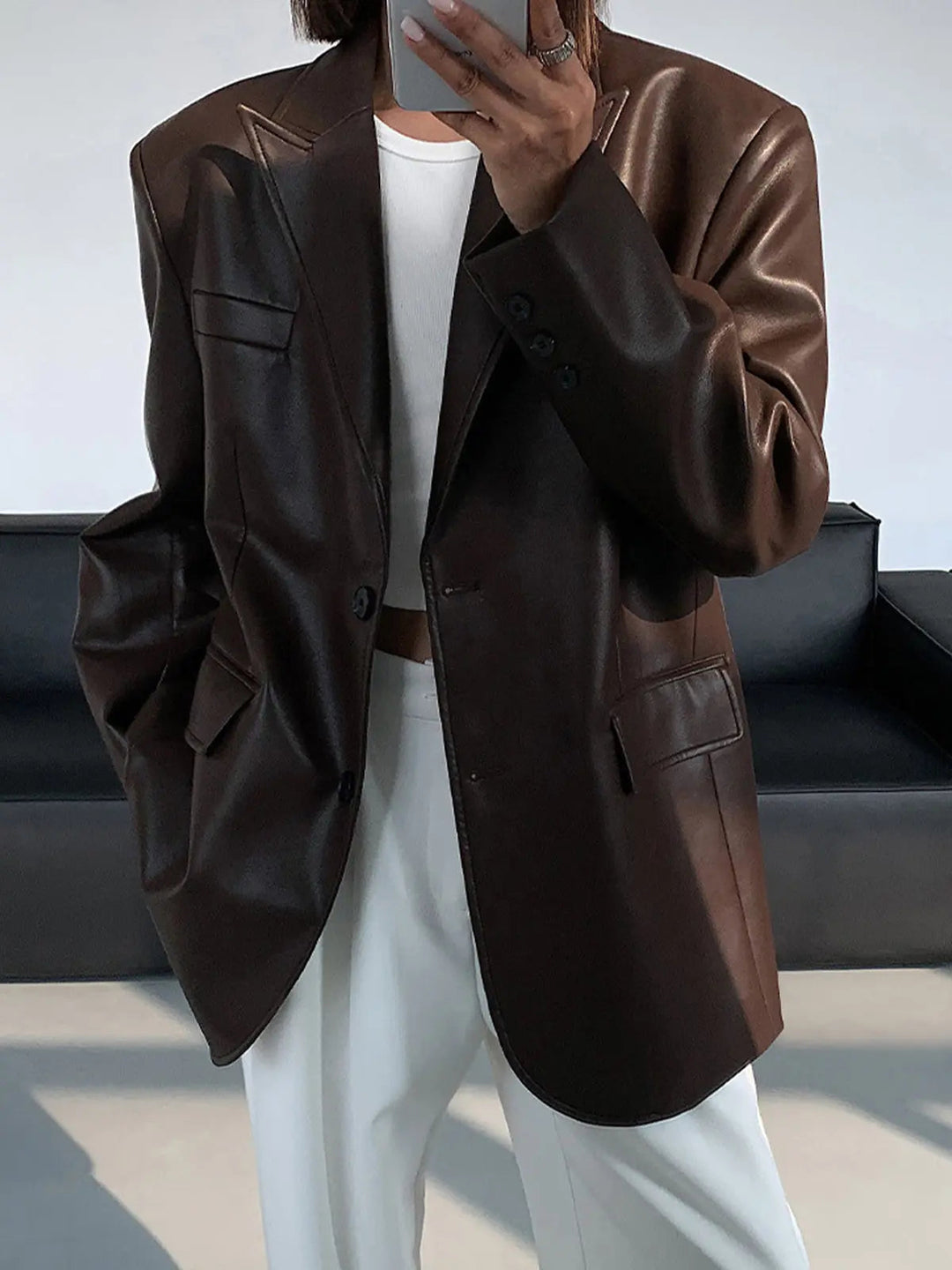 Brittany Oversized Faux Leather Blazer