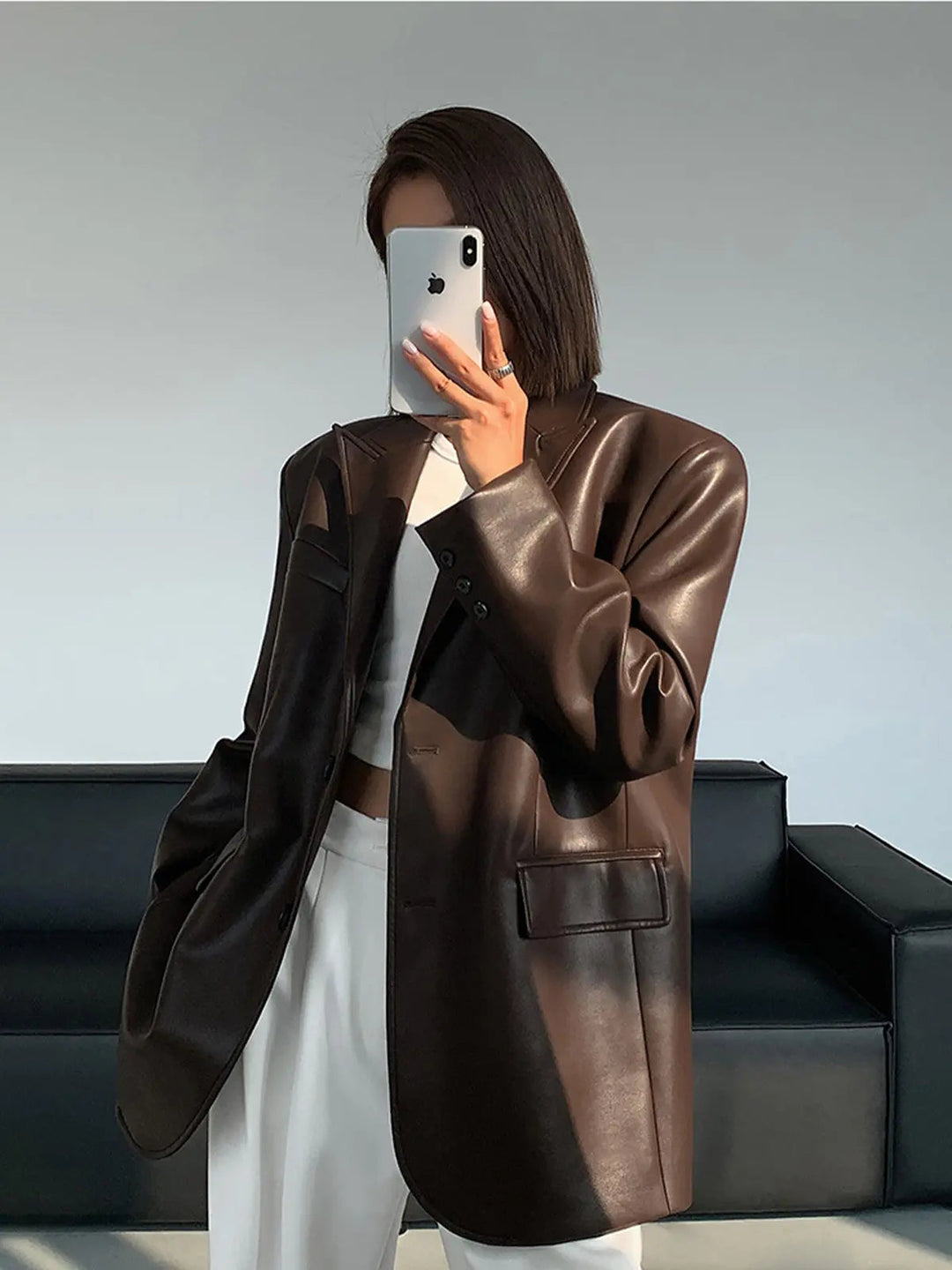 Brittany Oversized Faux Leather Blazer