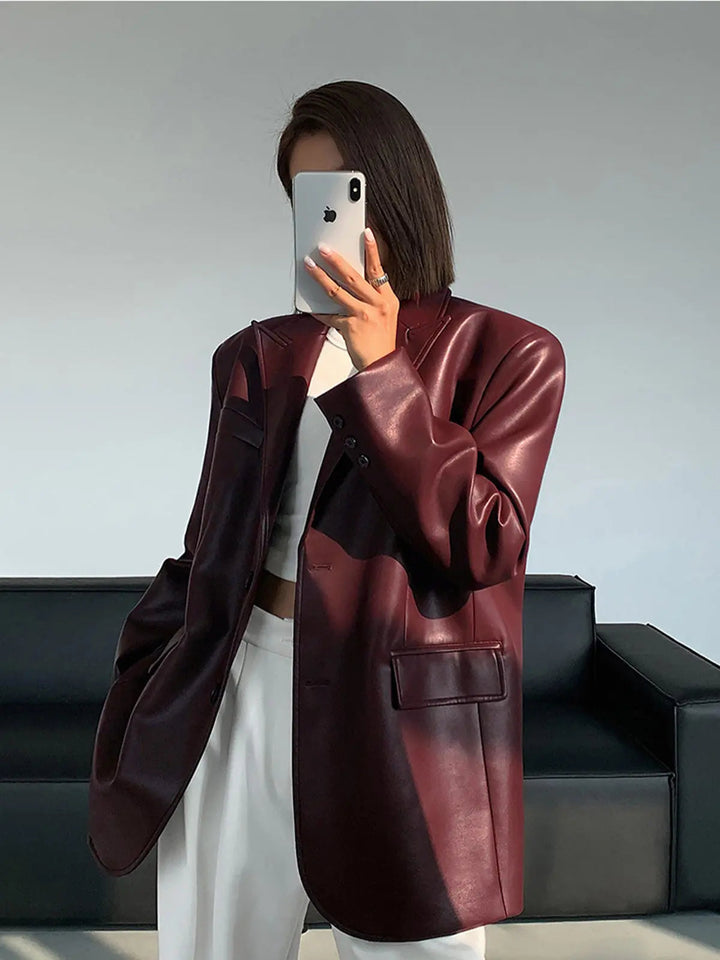 Brittany Oversized Faux Leather Blazer