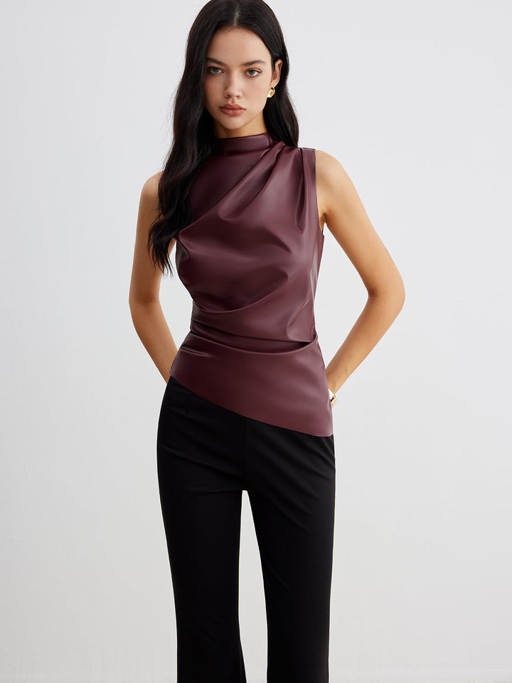 Serenity Ruched Faux Leather Sleeveless Top