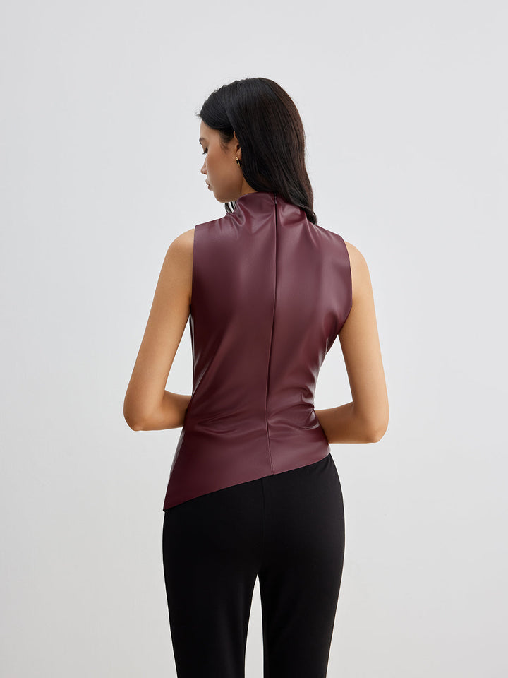 Serenity Ruched Faux Leather Sleeveless Top