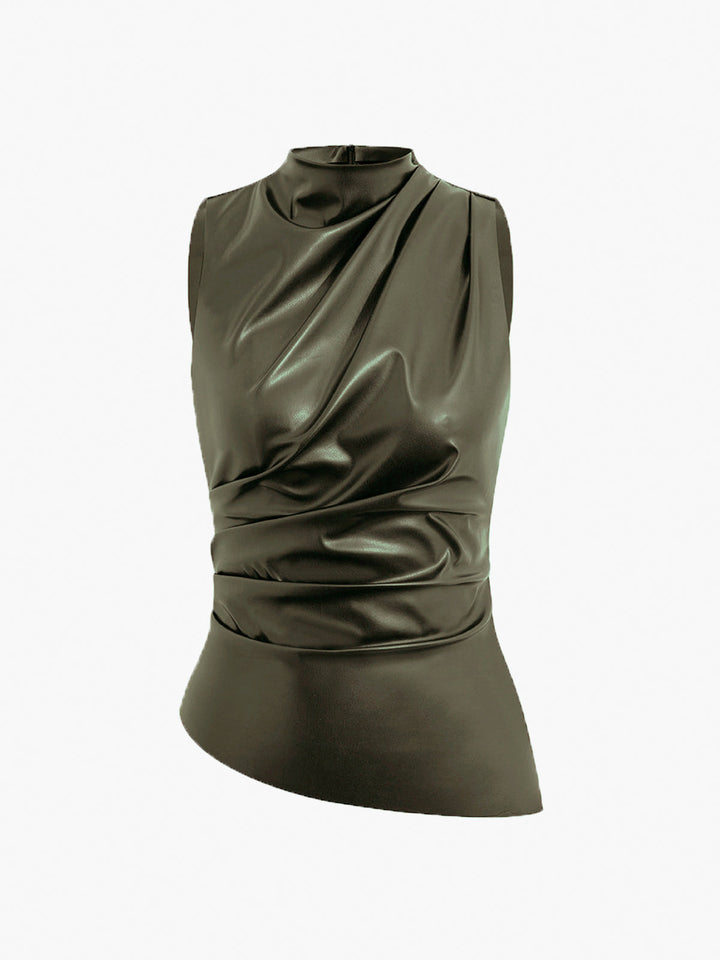 Serenity Ruched Faux Leather Sleeveless Top