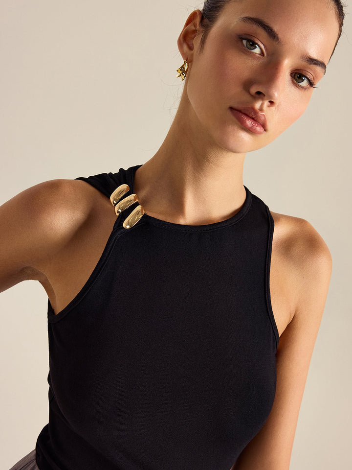 Indie Metal Detail Sleeveless Sculpt Top