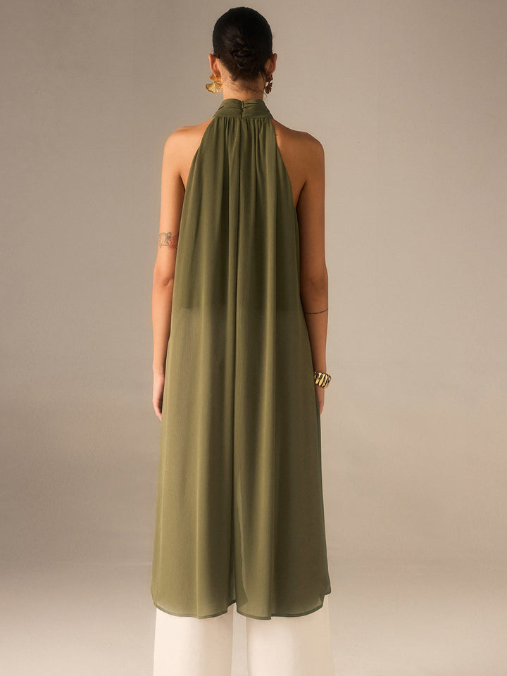 Serafina Sculpted Halter Chiffon Longline Top