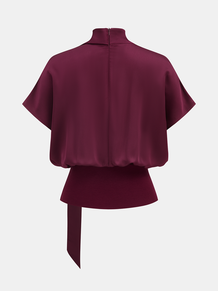 Monique Draped Satin Mock Neck Blouse