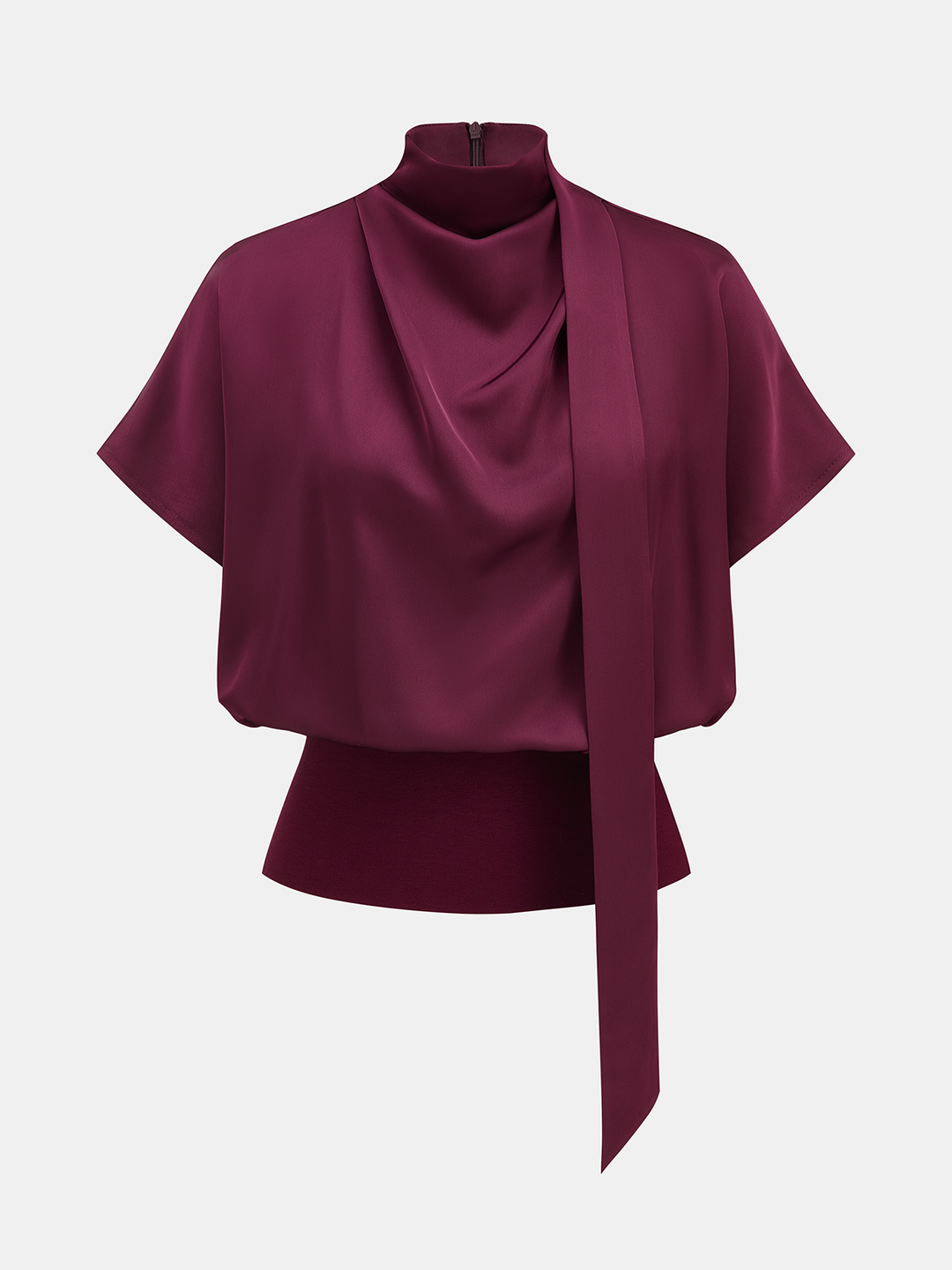 Monique Draped Satin Mock Neck Blouse