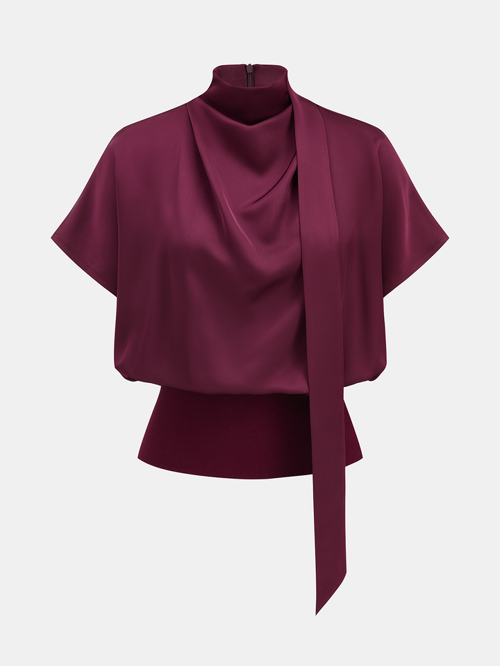 Monique Draped Satin Mock Neck Blouse