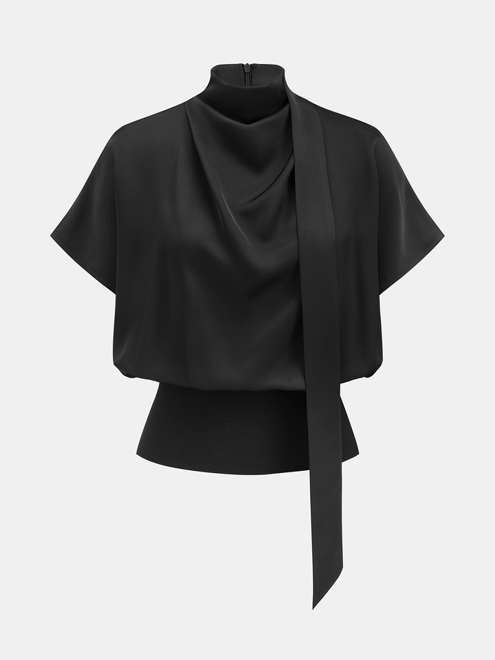 Monique Draped Satin Mock Neck Blouse