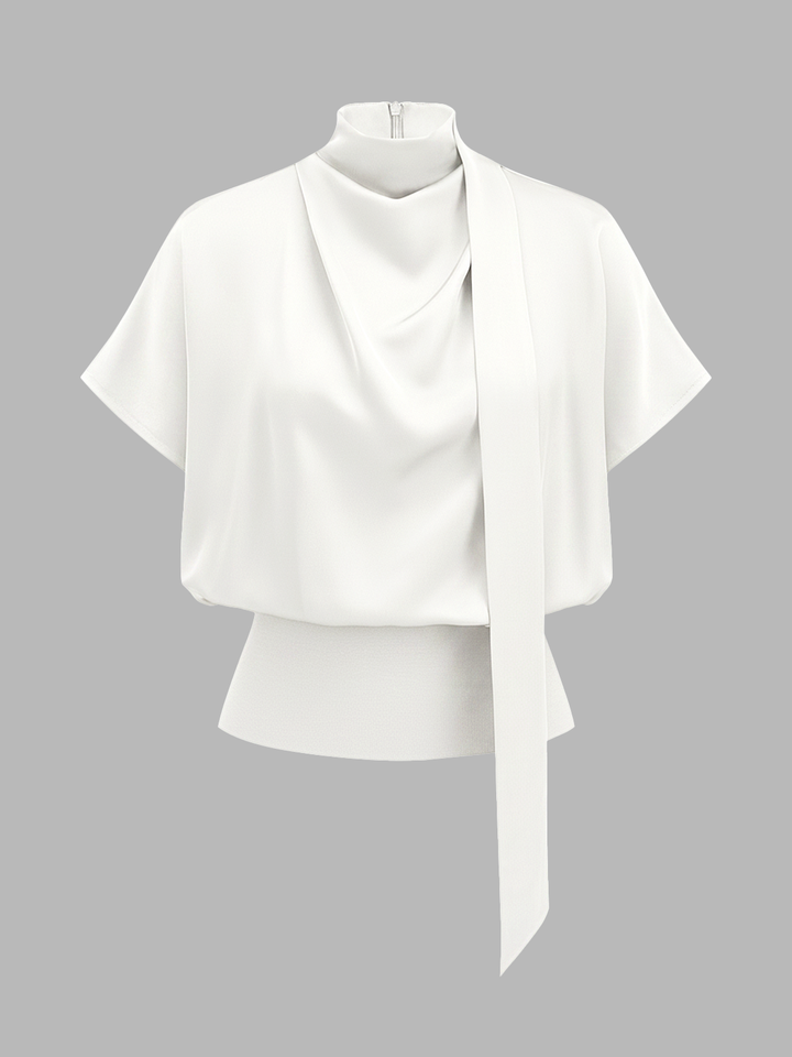 Monique Draped Satin Mock Neck Blouse