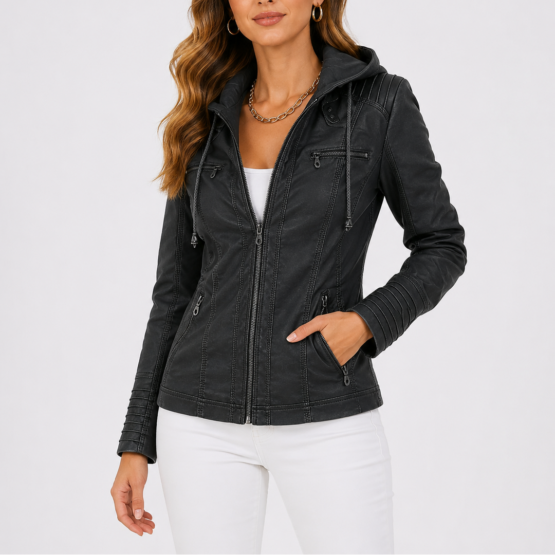 Delyth Hooded Moto Jacket
