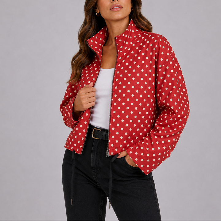 Lavena Polka Dot Bomber Jacket