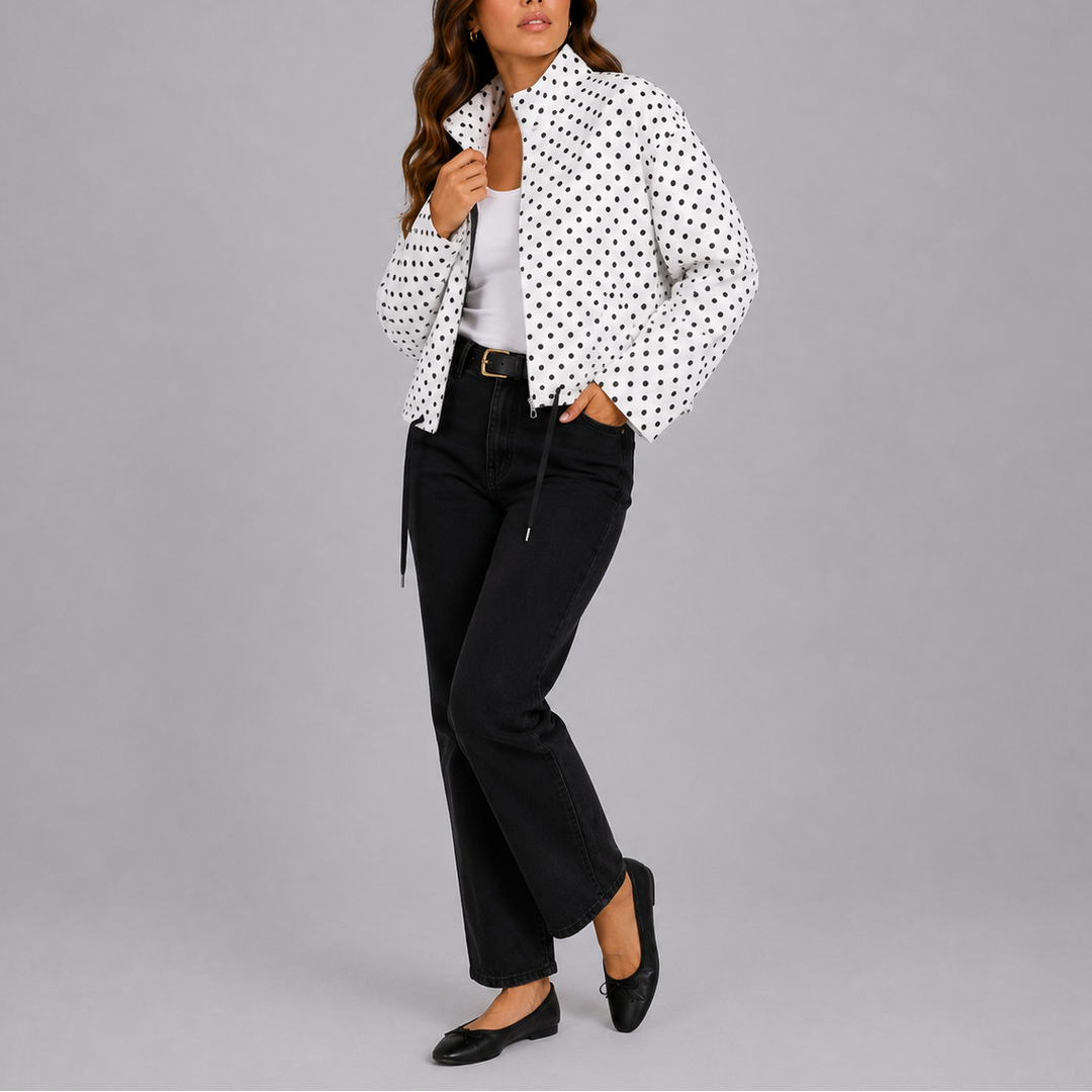 Lavena Polka Dot Bomber Jacket