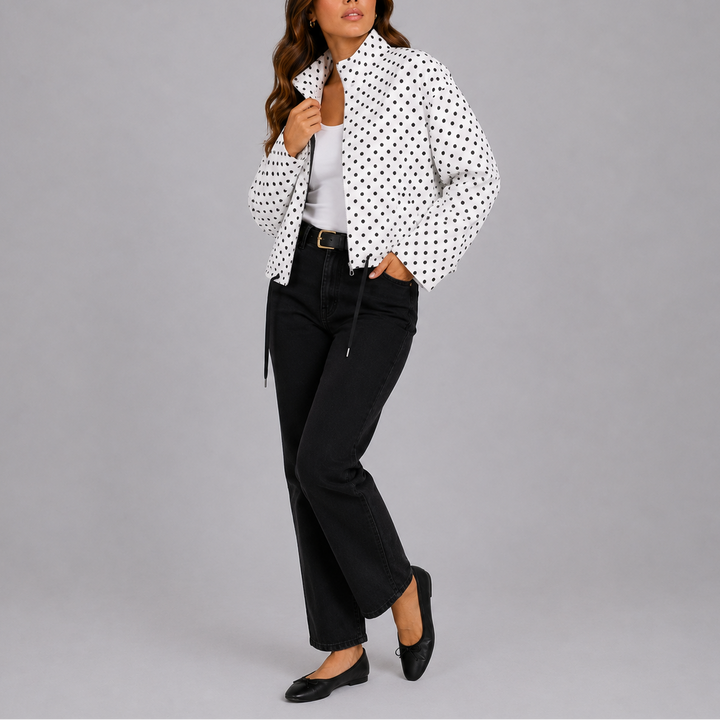 Lavena Polka Dot Bomber Jacket