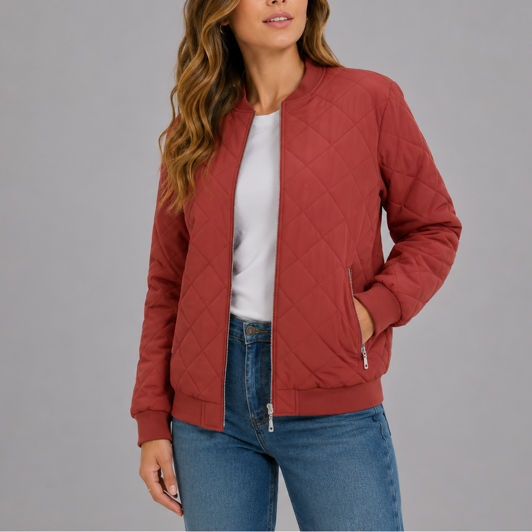 Nysa Quilted Zip Bomber Jacket
