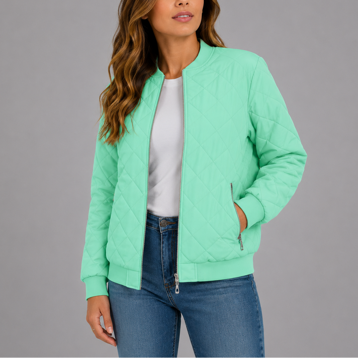 Nysa Quilted Zip Bomber Jacket