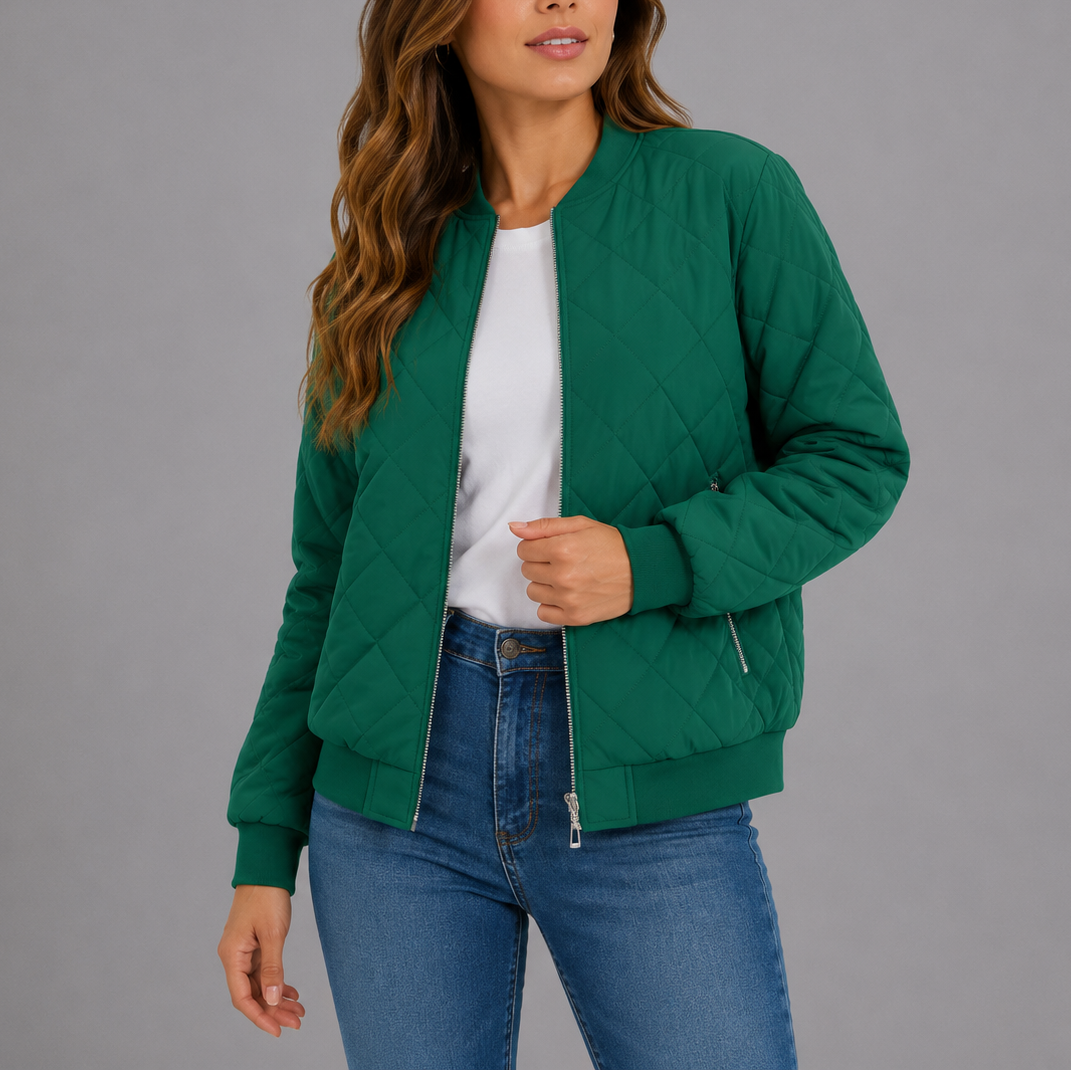 Nysa Quilted Zip Bomber Jacket