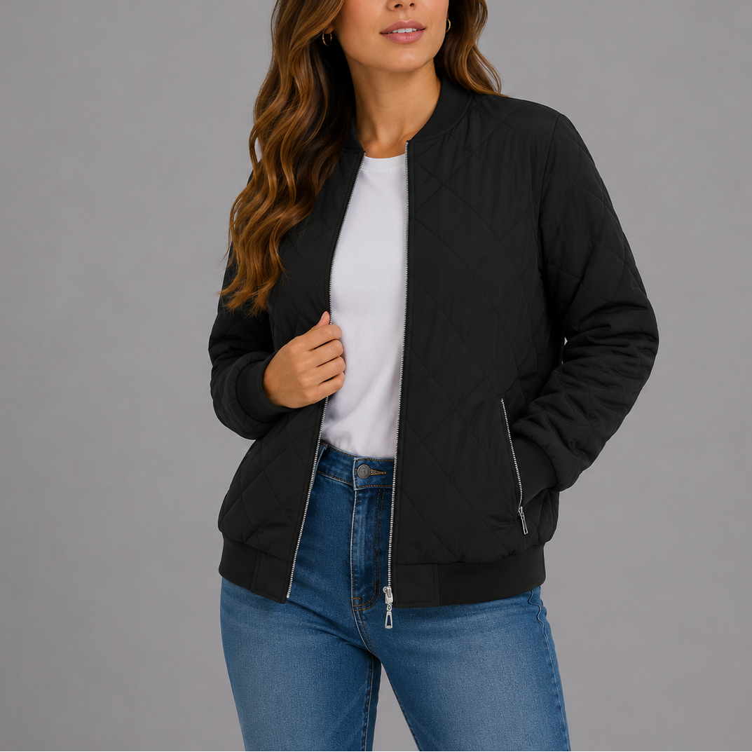 Nysa Quilted Zip Bomber Jacket