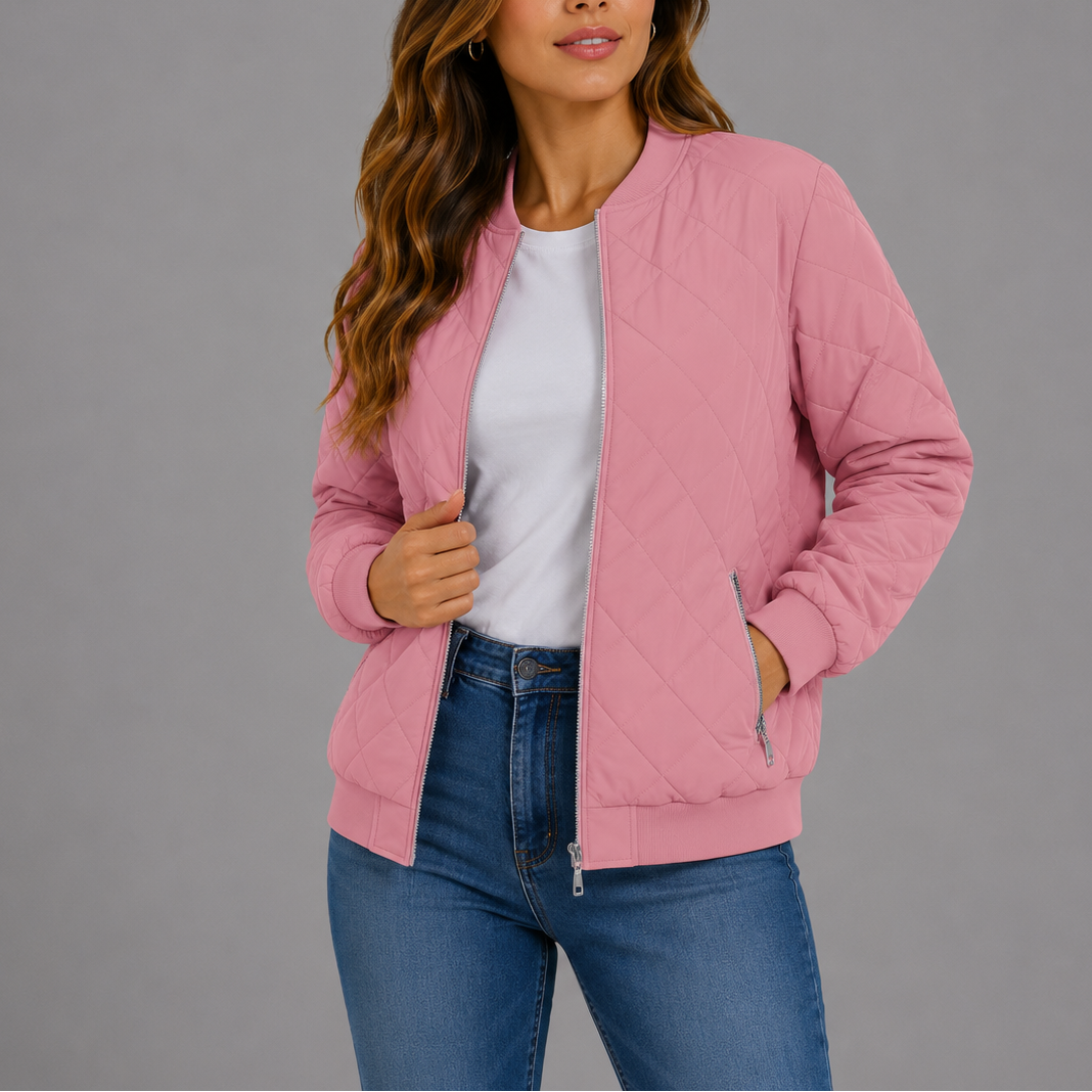 Nysa Quilted Zip Bomber Jacket