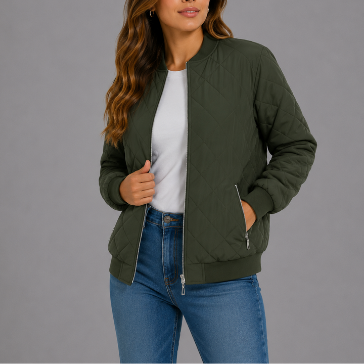 Nysa Quilted Zip Bomber Jacket