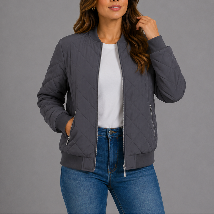 Nysa Quilted Zip Bomber Jacket