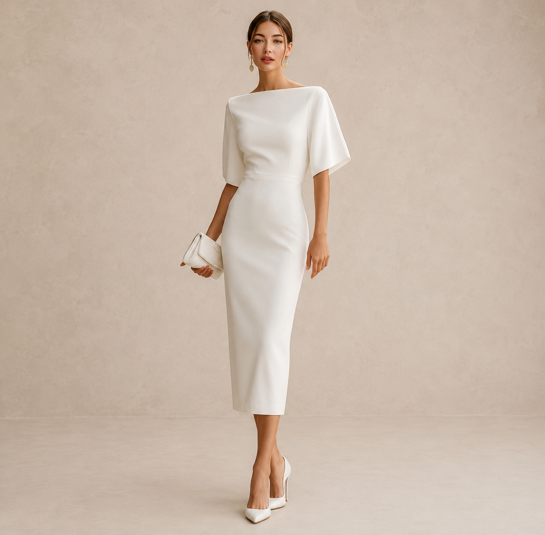 Kalliope Boat Neck Contour Midi Dress