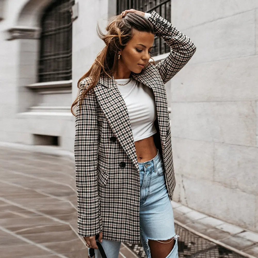 Sabrina Heritage Check Double-Breasted Blazer
