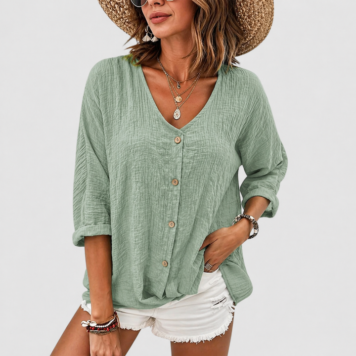 Saffron Button Front Relaxed Blouse