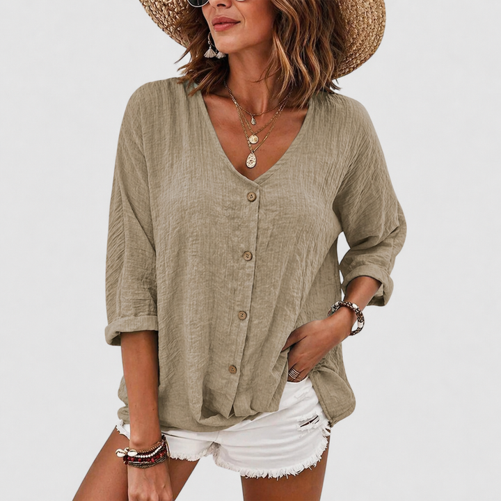 Saffron Button Front Relaxed Blouse