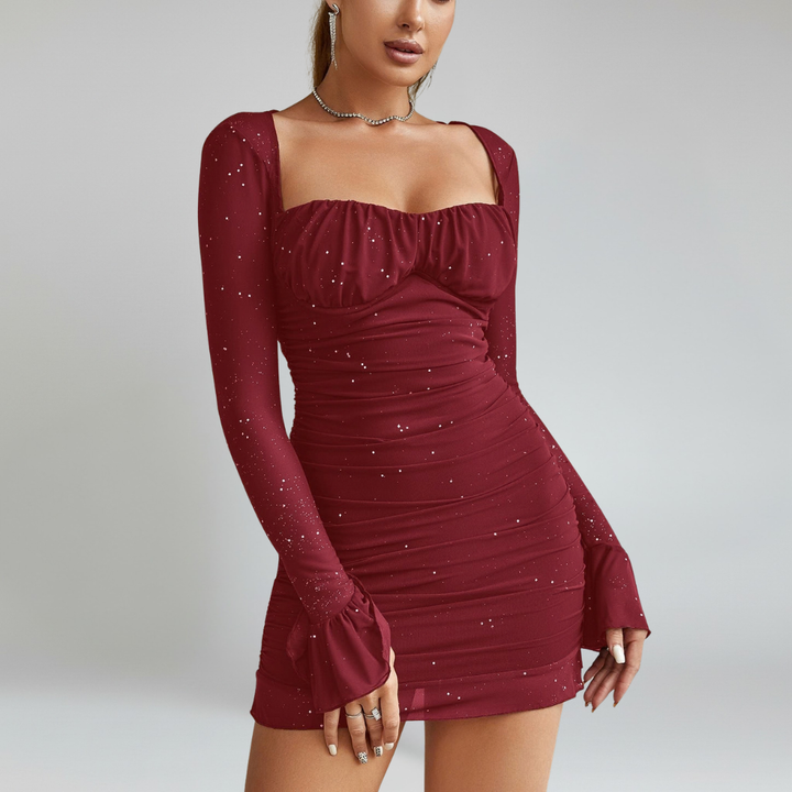 Sloane Ruched Glitter Bodycon Mini Dress