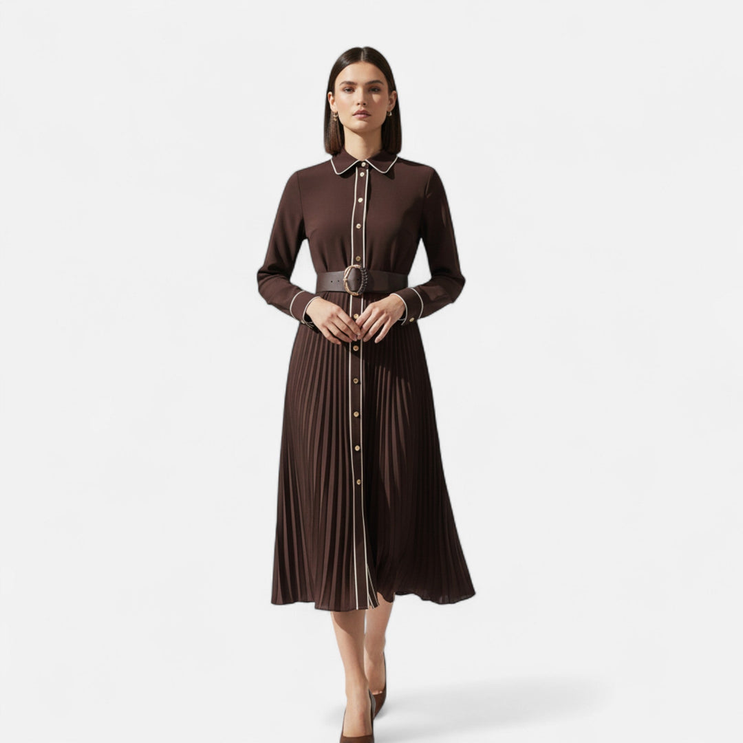 Effie Pleated Belted Shirt Midi Dress