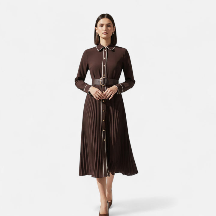 Effie Pleated Belted Shirt Midi Dress