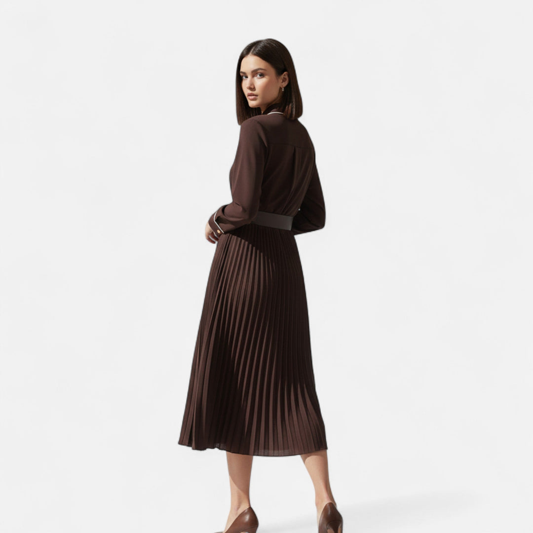 Effie Pleated Belted Shirt Midi Dress