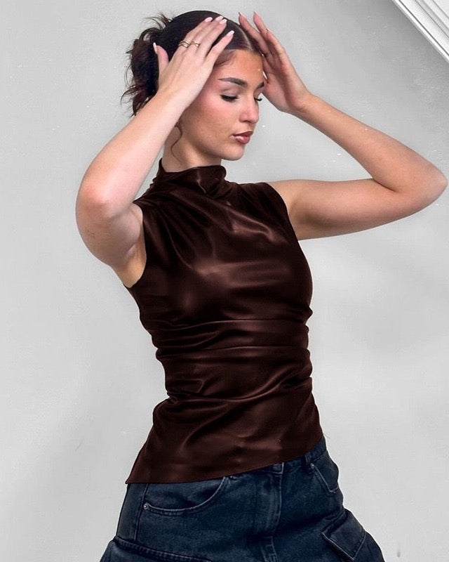 Luxe High Neck Satin Top