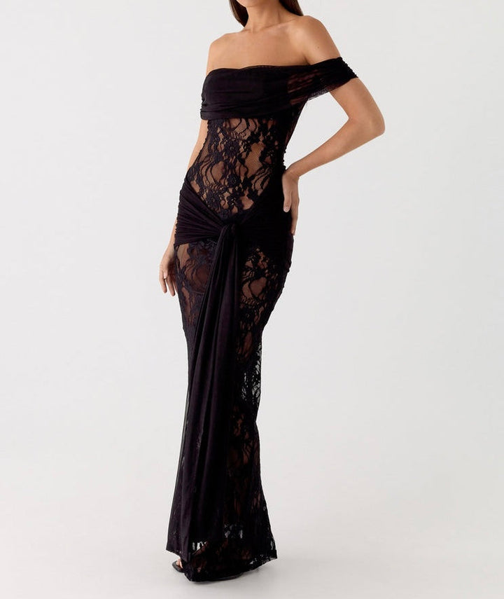 Paola Off Shoulder Lace Panel Maxi Dress