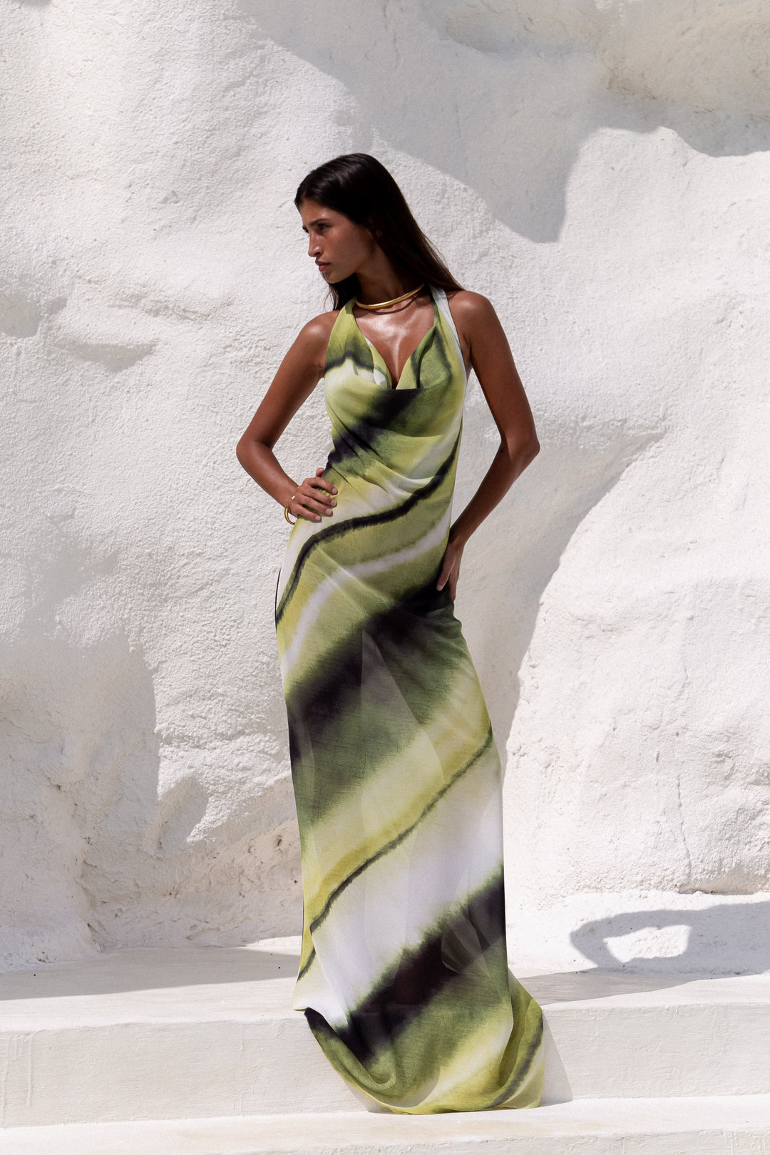 Mira Printed Cowl Neck Maxi Dress