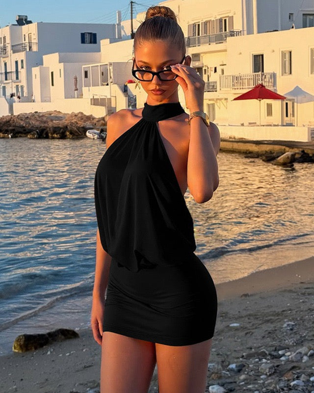 Matilda Halter Drape Mini Dress