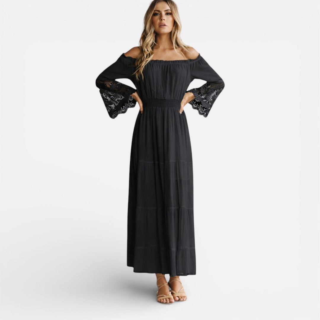 Dorothy Off Shoulder Lace Sleeve Maxi Dress