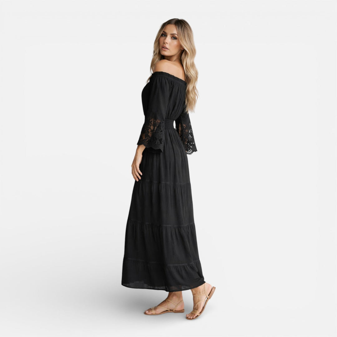 Dorothy Off Shoulder Lace Sleeve Maxi Dress