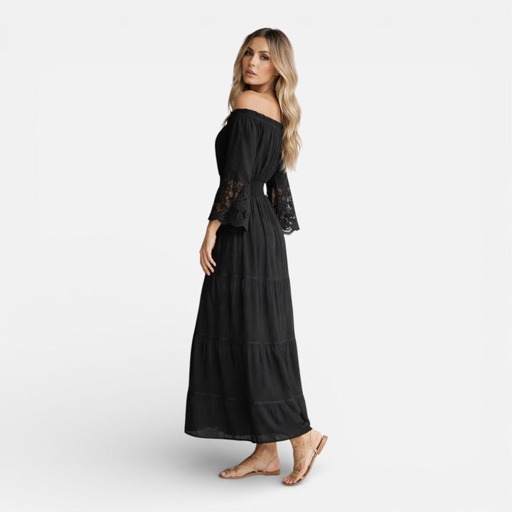Dorothy Off Shoulder Lace Sleeve Maxi Dress