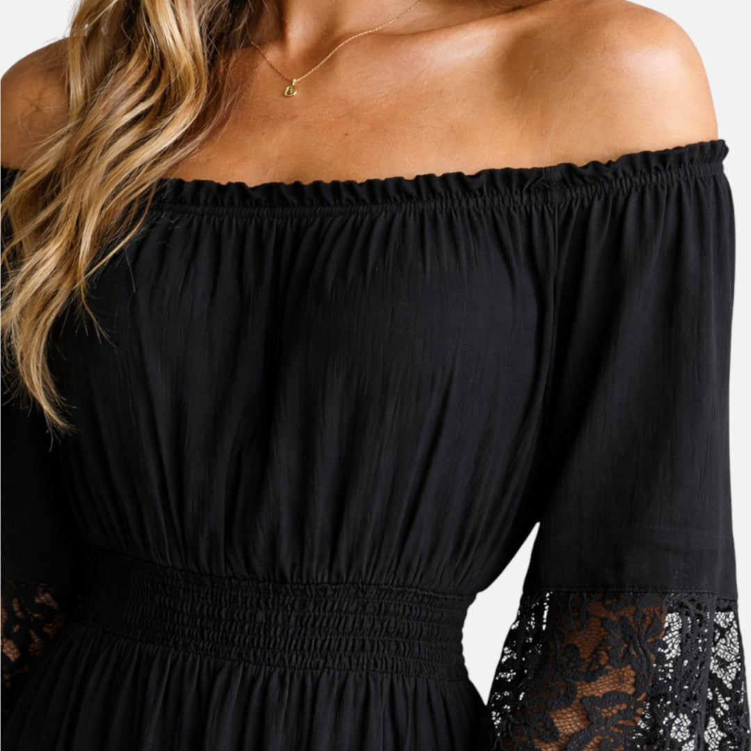 Dorothy Off Shoulder Lace Sleeve Maxi Dress